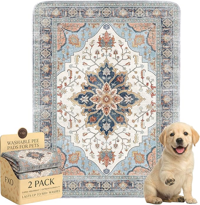 Washable Pee Pads for Dogs,Great Urine Absorbent Reusable Puppy Training Pads,Waterproof,Leak-Proof & Non-Slip Potty Pads for Whelping,Crate,Playpen,Bed.(Blue Floral,18"x24")