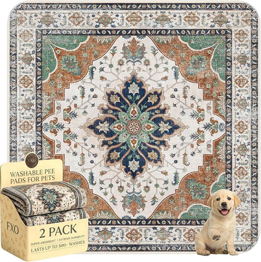 Washable Pee Pads for Dogs,Great Urine Absorbent Reusable Puppy Training Pads,Waterproof,Leak-Proof & Non-Slip Potty Pads for Whelping,Crate,Playpen,Bed.(Dark Teal Floral,54"x54")