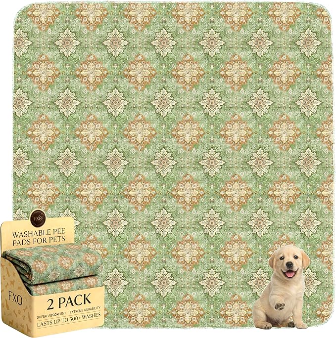 Washable Pee Pads for Dogs,Great Urine Absorbent Reusable Puppy Training Pads,Waterproof,Leak-Proof & Non-Slip Potty Pads for Whelping,Crate,Playpen,Bed.(Green Floral Flat,54"x54")