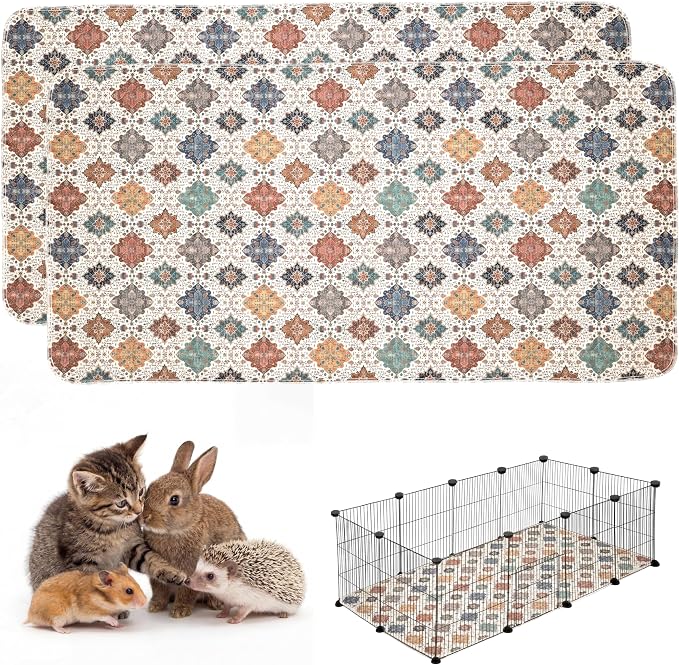 Washable Guinea Pig Pee Pads,Absorbent Reusable Guinea Pig Cage Liners,Waterproof,Leak-Proof & Non-Slip Potty Pads for Small Animals Rabbit Hamster Rat.(Colorful Day,24"x48")