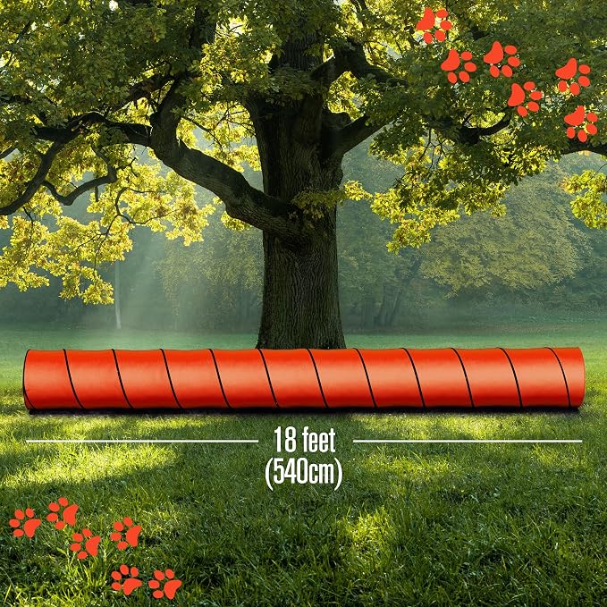 Houseables Dog Agility Tunnel, Dog Tunnel, Agility Equipment, 18 Feet, Puppy Obstacle Course, Crawling, Pet Playground, Small, Medium, Large, Indoor/Outdoor, Play, Pop Up Set, Exercise Tube, Toy, Red | Houseables Agility Equipment, Puppy Obstacle Cours...