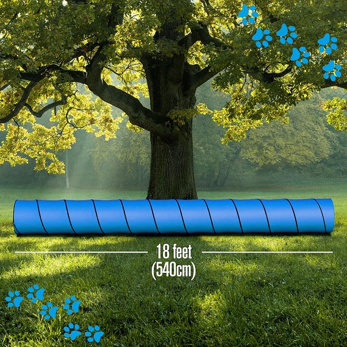 Dog Tunnel, Dog Agility Tunnel, Play, 18 Feet, Small, Medium, Large, Blue | Houseables Agility Equipment, Puppy Obstacle Course, Crawling, Pet Playground, Indoor/Outdoor, Pop Up Set, Exercise Tube, Toy