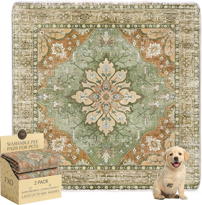 Washable Pee Pads for Dogs,Great Urine Absorbent Reusable Puppy Training Pads,Waterproof,Leak-Proof & Non-Slip Potty Pads for Whelping,Crate,Playpen,Bed.(Green Floral,48"x48")