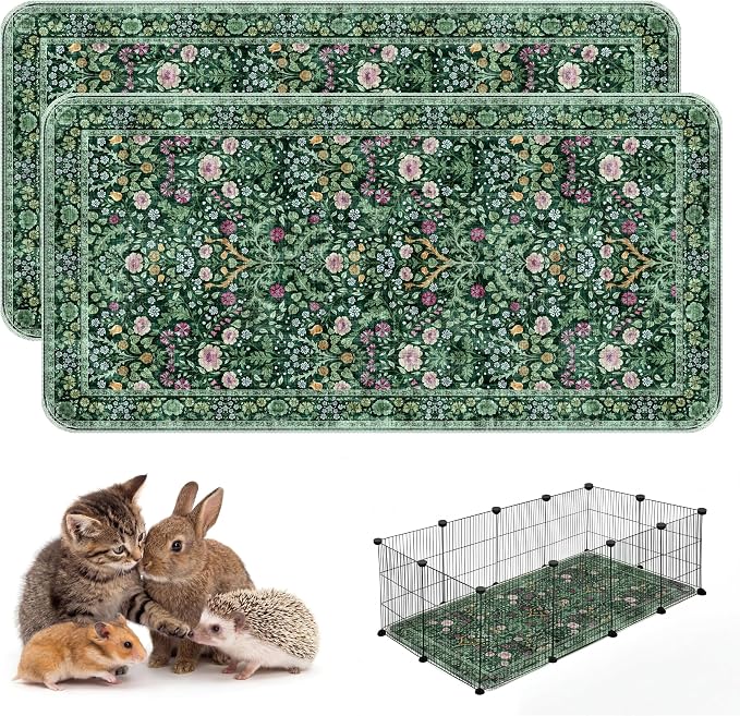 Washable Guinea Pig Pee Pads,Absorbent Reusable Guinea Pig Cage Liners,Waterproof,Leak-Proof & Non-Slip Potty Pads for Small Animals Rabbit Hamster Rat.(Midnight Garden Floral,24"x48")