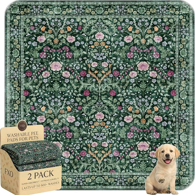 Washable Pee Pads for Dogs,Great Urine Absorbent Reusable Puppy Training Pads,Waterproof,Leak-Proof & Non-Slip Potty Pads for Whelping,Crate,Playpen,Bed.(Midnight Garden Floral,48"x48")
