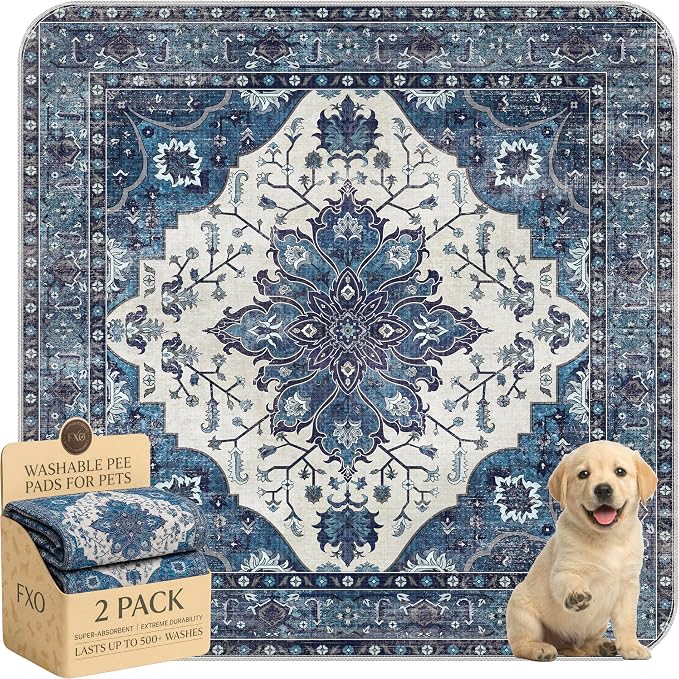 Washable Pee Pads for Dogs,Great Urine Absorbent Reusable Puppy Training Pads,Waterproof,Leak-Proof & Non-Slip Potty Pads for Whelping,Crate,Playpen,Bed.(Dark Navy Floral,36"x36")