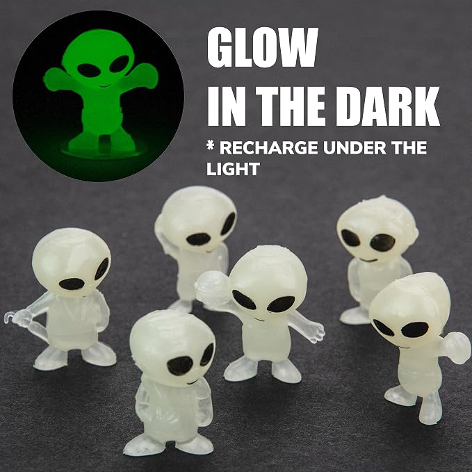 Alien Toys in Capsules - 50 Pcs of 1.1 Inch Plastic Capsules & 1 Inch Glow in the Dark Alien Figurines for Kids - Party Favors - Classroom Prizes - Toys Bulk for Vending Machine Refill