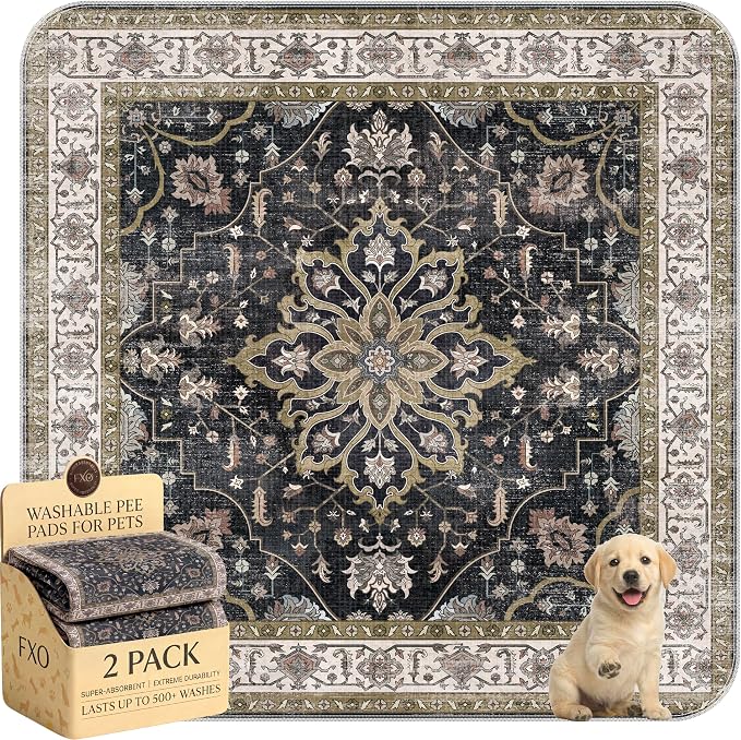 Washable Pee Pads for Dogs,Great Urine Absorbent Reusable Puppy Training Pads,Waterproof,Leak-Proof & Non-Slip Potty Pads for Whelping,Crate,Playpen,Bed.(Black Floral,54"x54")