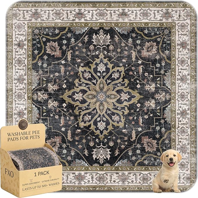 Washable Pee Pads for Dogs,Great Urine Absorbent Reusable Puppy Training Pads,Waterproof,Leak-Proof & Non-Slip Potty Pads for Whelping,Crate,Playpen,Bed.(Black Floral,72"x72")