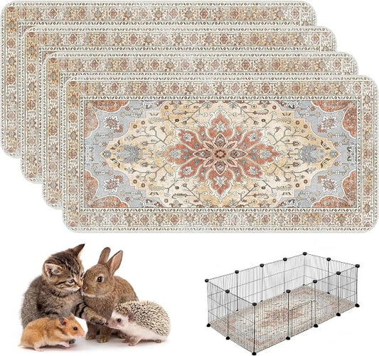 4PACK Washable Guinea Pig Pee Pads,Absorbent Reusable Guinea Pig Cage Liners,Waterproof,Leak-Proof & Non-Slip Potty Pads for Small Animals Rabbit Hamster Rat.(Orange Amber Floral,24"x48")
