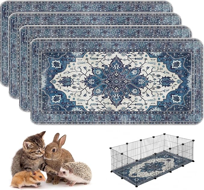 4PACK Washable Guinea Pig Pee Pads,Absorbent Reusable Guinea Pig Cage Liners,Waterproof,Leak-Proof & Non-Slip Potty Pads for Small Animals Rabbit Hamster Rat.(Dark Navy Floral,24"x48")