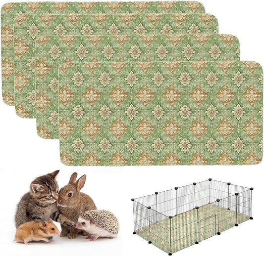 4PACK Washable Guinea Pig Pee Pads,Absorbent Reusable Guinea Pig Cage Liners,Waterproof,Leak-Proof & Non-Slip Potty Pads for Small Animals Rabbit Hamster Rat.(Green Floral Flat,24"x48")