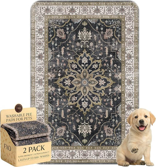 Washable Pee Pads for Dogs,Great Urine Absorbent Reusable Puppy Training Pads,Waterproof,Leak-Proof & Non-Slip Potty Pads for Whelping,Crate,Playpen,Bed.(Black Floral,24"x36")