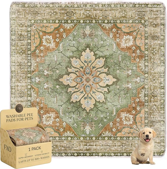 Washable Pee Pads for Dogs,Great Urine Absorbent Reusable Puppy Training Pads,Waterproof,Leak-Proof & Non-Slip Potty Pads for Whelping,Crate,Playpen,Bed.(Green Floral,72"x72")