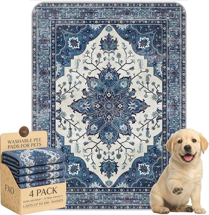 4PACK Washable Pee Pads for Dogs,Great Urine Absorbent Reusable Puppy Training Pads,Waterproof,Leak-Proof & Non-Slip Potty Pads for Whelping,Crate,Playpen,Bed.(Dark Navy Floral,18"x24")