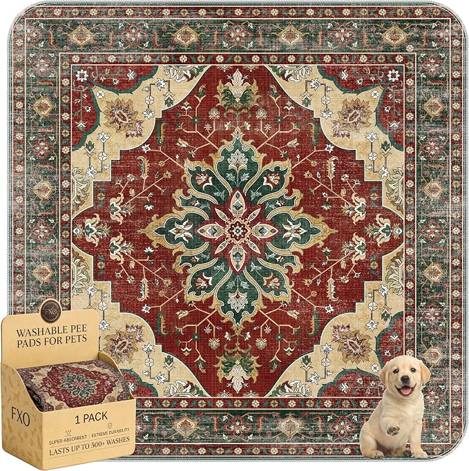 Washable Pee Pads for Dogs,Great Urine Absorbent Reusable Puppy Training Pads,Waterproof,Leak-Proof & Non-Slip Potty Pads for Whelping,Crate,Playpen,Bed.(Red Forest Floral,72"x72")