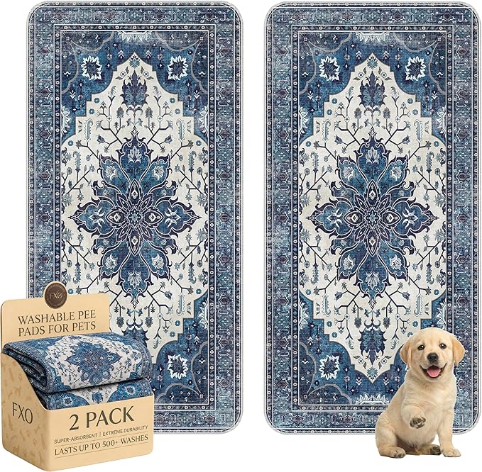 Washable Pee Pads for Dogs,Great Urine Absorbent Reusable Puppy Training Pads,Waterproof,Leak-Proof & Non-Slip Potty Pads for Whelping,Crate,Playpen,Bed.(Dark Navy Floral,36"x72")