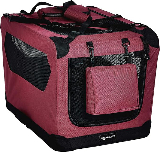 Amazon Basics Folding Portable Soft Pet Dog Crate Carrier Kennel, 26 x 18 x 18 inches, Red