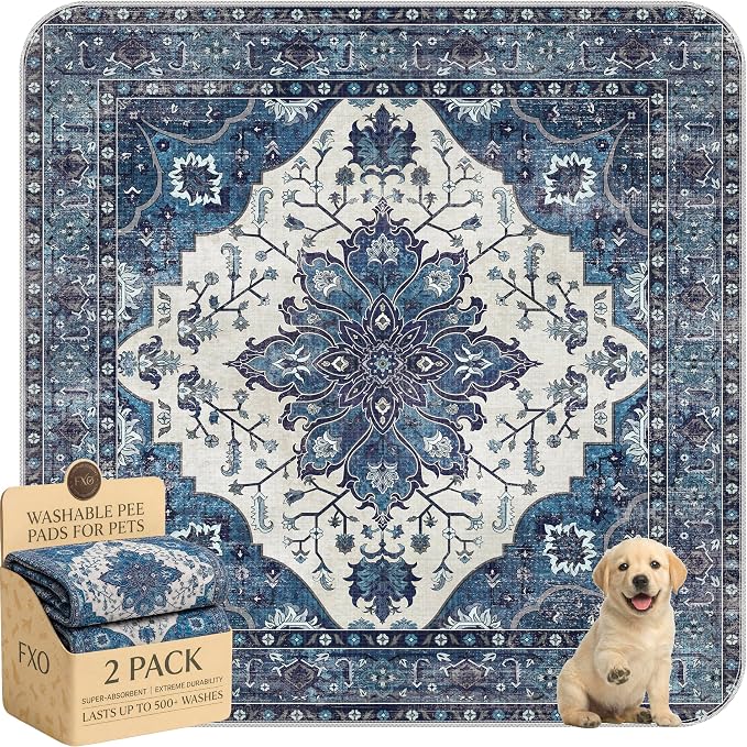 Washable Pee Pads for Dogs,Great Urine Absorbent Reusable Puppy Training Pads,Waterproof,Leak-Proof & Non-Slip Potty Pads for Whelping,Crate,Playpen,Bed.(Dark Navy Floral,54"x54")