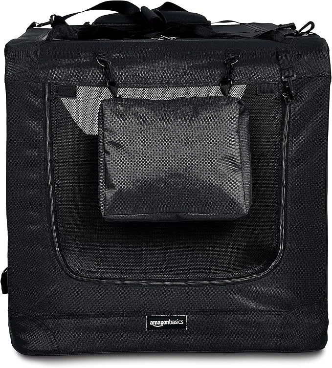 Amazon Basics Foldable Portable Soft Pet Dog Crate Carrier Kennel, 36 x 24 x 24 inches, Black