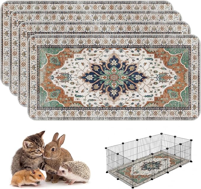 4PACK Washable Guinea Pig Pee Pads,Absorbent Reusable Guinea Pig Cage Liners,Waterproof,Leak-Proof & Non-Slip Potty Pads for Small Animals Rabbit Hamster Rat.(Dark Teal Floral,24"x48")
