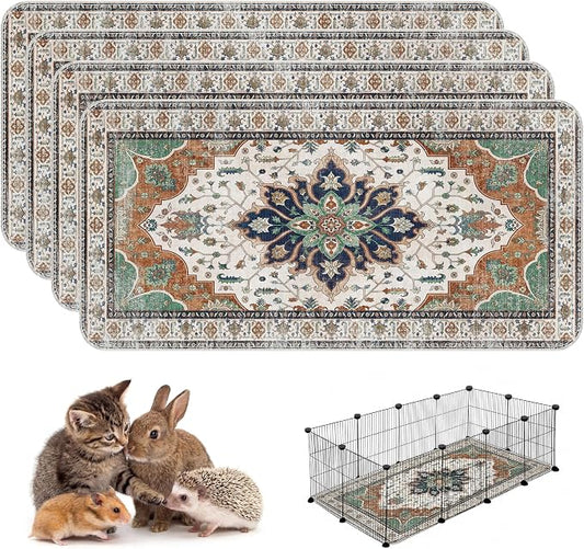 4PACK Washable Guinea Pig Pee Pads,Absorbent Reusable Guinea Pig Cage Liners,Waterproof,Leak-Proof & Non-Slip Potty Pads for Small Animals Rabbit Hamster Rat.(Dark Teal Floral,24"x48")