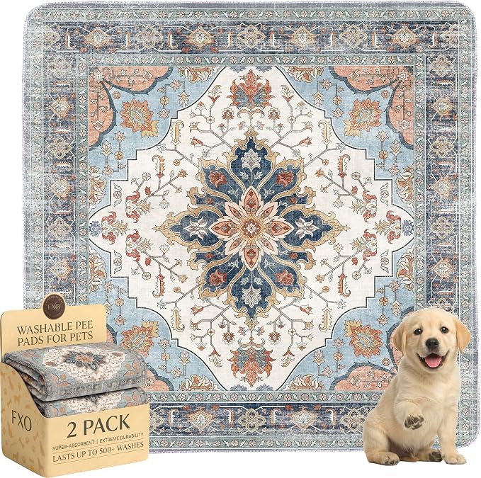Washable Pee Pads for Dogs,Great Urine Absorbent Reusable Puppy Training Pads,Waterproof,Leak-Proof & Non-Slip Potty Pads for Whelping,Crate,Playpen,Bed.(Blue Floral,36"x36")