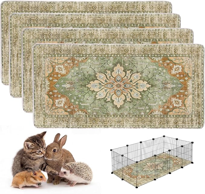 4PACK Washable Guinea Pig Pee Pads,Absorbent Reusable Guinea Pig Cage Liners,Waterproof,Leak-Proof & Non-Slip Potty Pads for Small Animals Rabbit Hamster Rat.(Green Floral,24"x48")