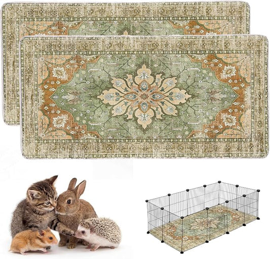 Washable Guinea Pig Pee Pads,Absorbent Reusable Guinea Pig Cage Liners,Waterproof,Leak-Proof & Non-Slip Whelping Pads & Mat for Small Animals,Pet Housebreaking.(Green Floral,24"x48")