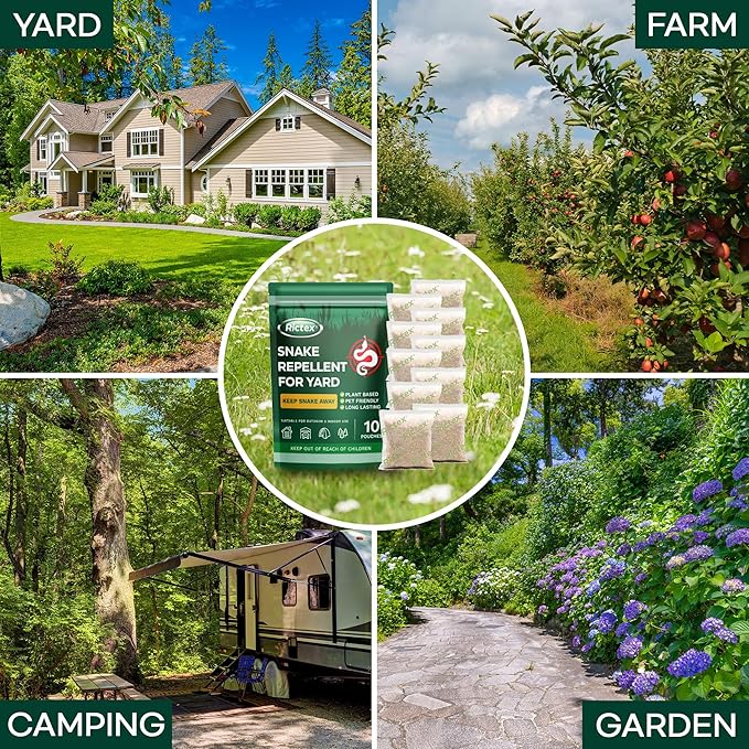 Snake Repellent for Yard Powerful: Keep Snake Away Repellent for Outdoors - Natural Safe for Children and Pets - Snake Be Gone for Lawn Garden Camping Fishing Home 10 Pouches