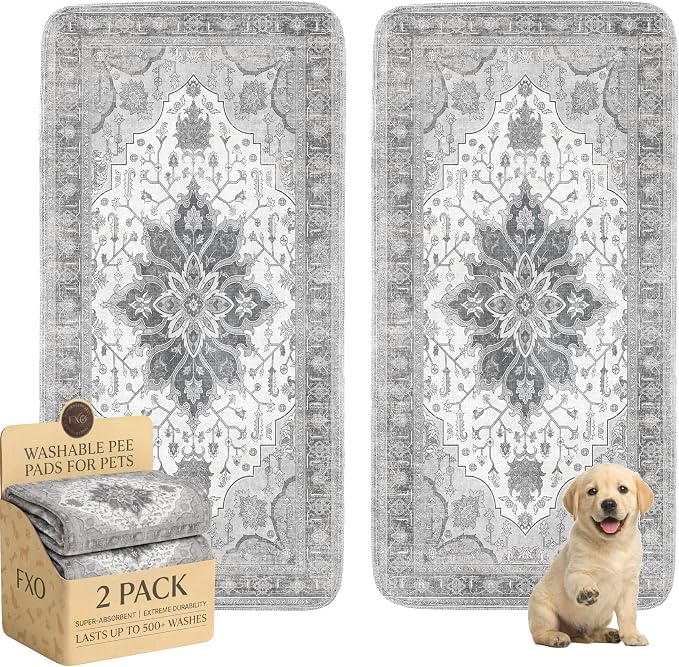 Washable Pee Pads for Dogs,Great Urine Absorbent Reusable Puppy Training Pads,Waterproof,Leak-Proof & Non-Slip Potty Pads for Whelping,Crate,Playpen,Bed.(Gray Floral,36"x72")