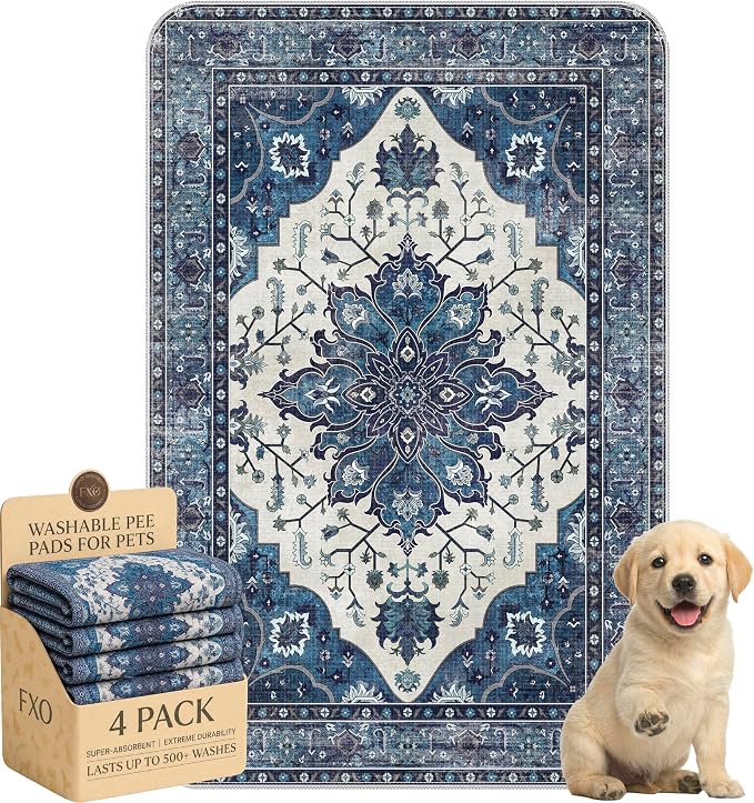 4PACK Washable Pee Pads for Dogs,Great Urine Absorbent Reusable Puppy Training Pads,Waterproof,Leak-Proof & Non-Slip Potty Pads for Whelping,Crate,Playpen,Bed.(Dark Navy Floral,24"x36")