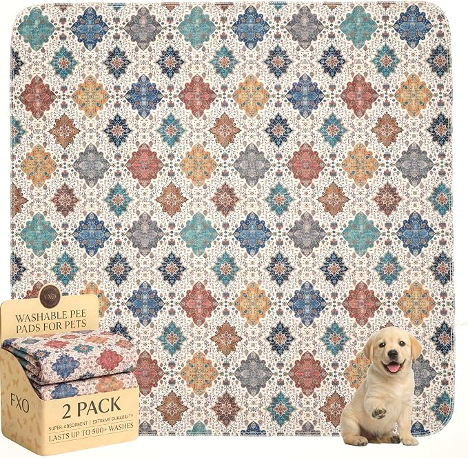 Washable Pee Pads for Dogs,Great Urine Absorbent Reusable Puppy Training Pads,Waterproof,Leak-Proof & Non-Slip Potty Pads for Whelping,Crate,Playpen,Bed.(Colorful Day,48"x48")