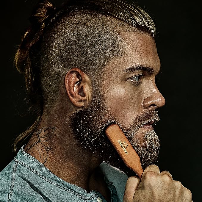 Zilberhaar Beard Brush Grooming Kit (Soft Version) 2nd Cut Boar Bristles - Ideal for Stubbles and Short To Medium Beards - Distributes Balm and Oil for Growth/Styling - Comes with Brush Cleaning Tool