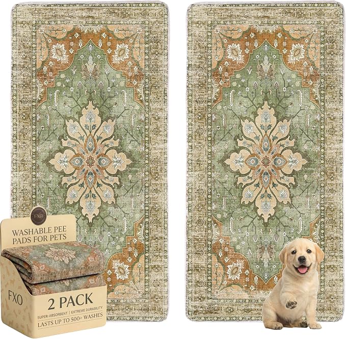 Washable Pee Pads for Dogs,Great Urine Absorbent Reusable Puppy Training Pads,Waterproof,Leak-Proof & Non-Slip Potty Pads for Whelping,Crate,Playpen,Bed.(Green Floral,36"x72")