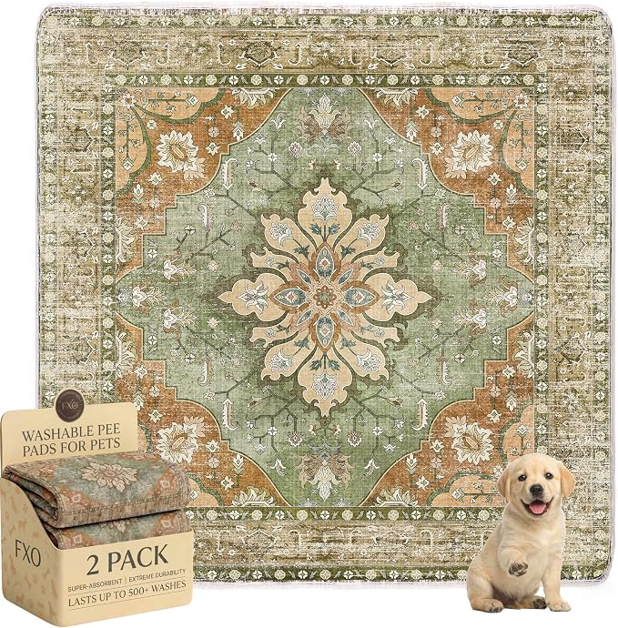 Washable Pee Pads for Dogs,Great Urine Absorbent Reusable Puppy Training Pads,Waterproof,Leak-Proof & Non-Slip Potty Pads for Whelping,Crate,Playpen,Bed.(Green Floral,54"x54")