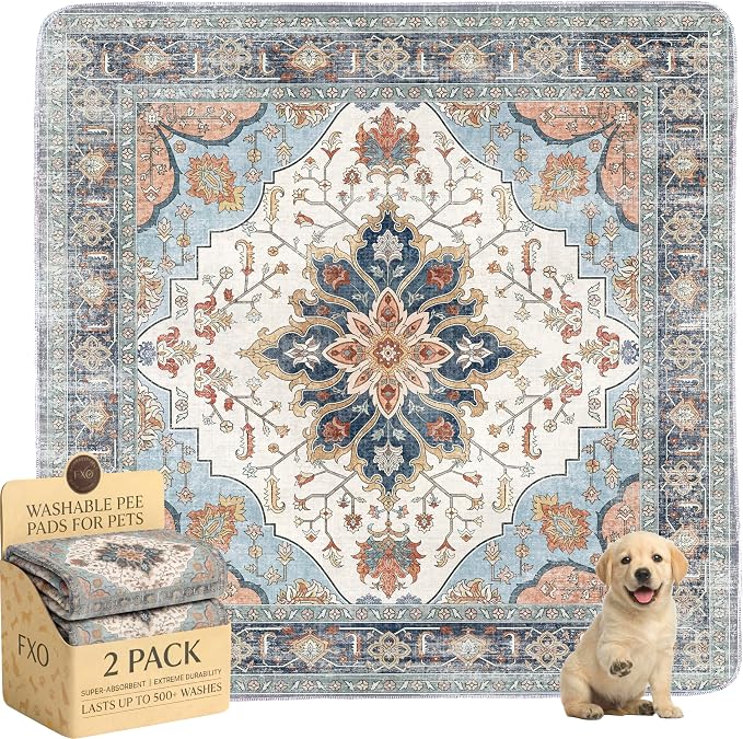Washable Pee Pads for Dogs,Great Urine Absorbent Reusable Puppy Training Pads,Waterproof,Leak-Proof & Non-Slip Potty Pads for Whelping,Crate,Playpen,Bed.(Blue Floral,54"x54")