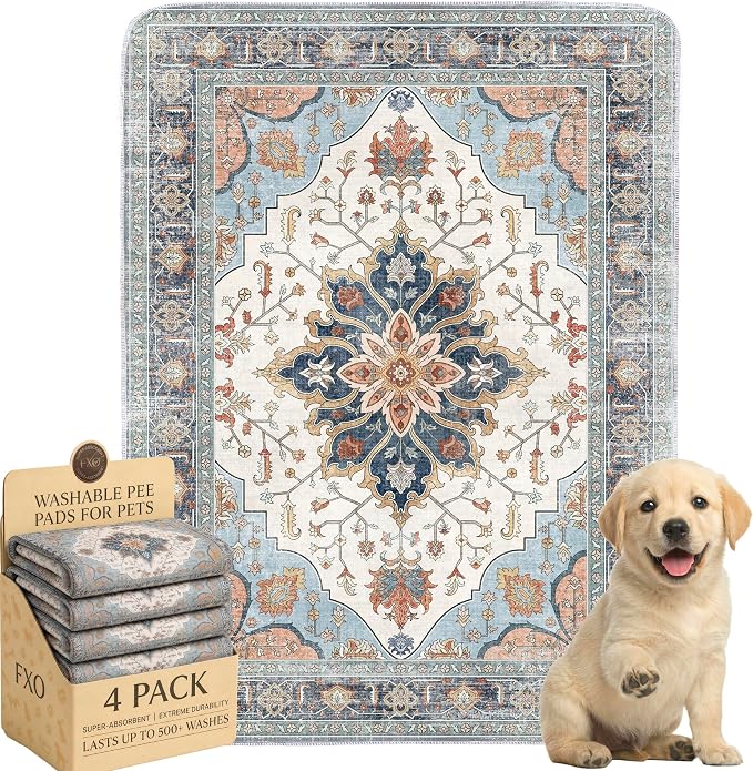 4PACK Washable Pee Pads for Dogs,Great Urine Absorbent Reusable Puppy Training Pads,Waterproof,Leak-Proof & Non-Slip Potty Pads for Whelping,Crate,Playpen,Bed.(Blue Floral,18"x24")