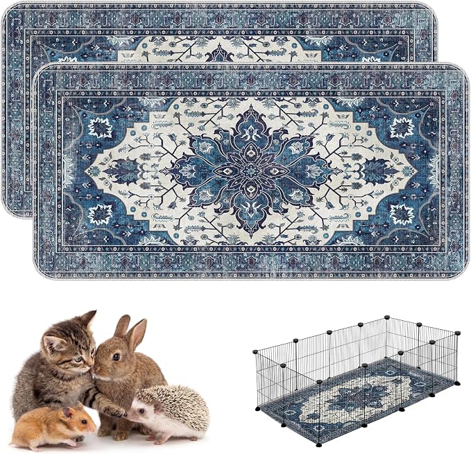Washable Guinea Pig Pee Pads,Absorbent Reusable Guinea Pig Cage Liners,Waterproof,Leak-Proof & Non-Slip Potty Pads for Small Animals Rabbit Hamster Rat.(Dark Navy Floral,24"x48")