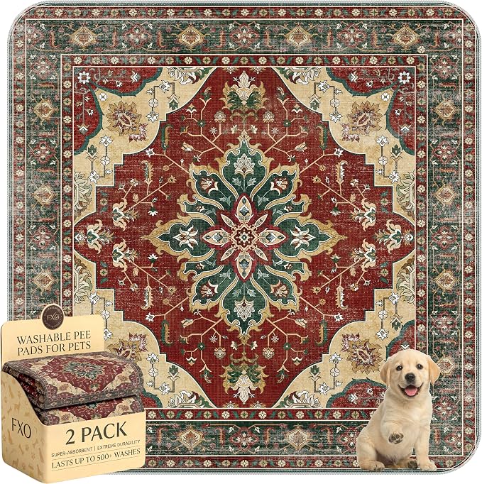 Washable Pee Pads for Dogs,Great Urine Absorbent Reusable Puppy Training Pads,Waterproof,Leak-Proof & Non-Slip Potty Pads for Whelping,Crate,Playpen,Bed.(Red Forest Floral,54"x54")