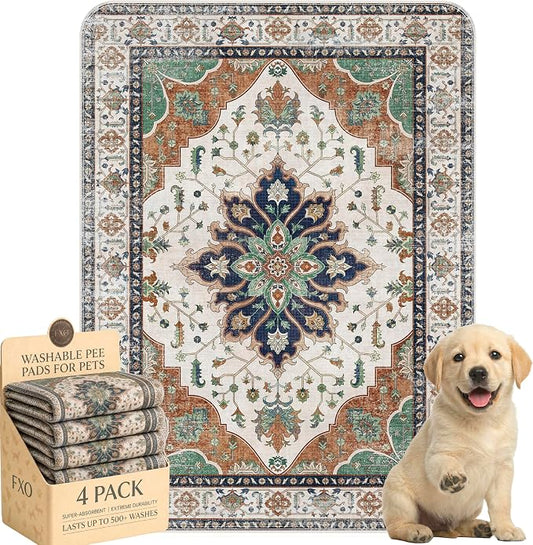4PACK Washable Pee Pads for Dogs,Great Urine Absorbent Reusable Puppy Training Pads,Waterproof,Leak-Proof & Non-Slip Potty Pads for Whelping,Crate,Playpen,Bed.(Dark Teal Floral,18"x24")