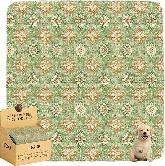 Washable Pee Pads for Dogs,Great Urine Absorbent Reusable Puppy Training Pads,Waterproof,Leak-Proof & Non-Slip Potty Pads for Whelping,Crate,Playpen,Bed.(Green Floral Flat,72"x72")