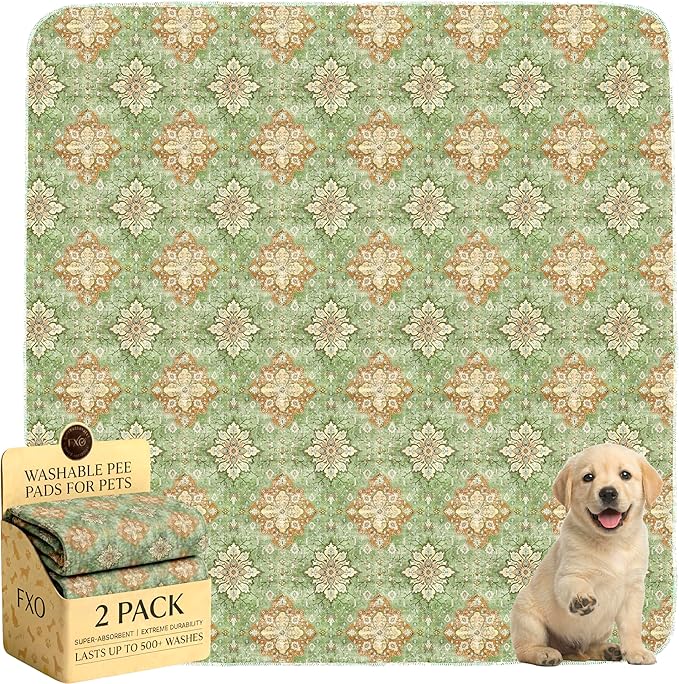 Washable Pee Pads for Dogs,Great Urine Absorbent Reusable Puppy Training Pads,Waterproof,Leak-Proof & Non-Slip Potty Pads for Whelping,Crate,Playpen,Bed.(Green Floral Flat,36"x36")
