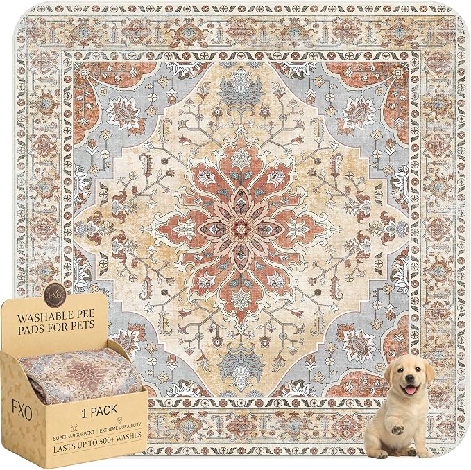 Washable Pee Pads for Dogs,Great Urine Absorbent Reusable Puppy Training Pads,Waterproof,Leak-Proof & Non-Slip Potty Pads for Whelping,Crate,Playpen,Bed.(Orange Amber Floral,72"x72")