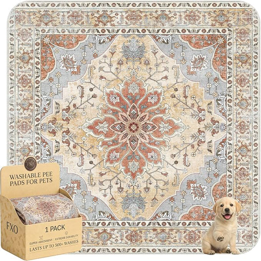 Washable Pee Pads for Dogs,Great Urine Absorbent Reusable Puppy Training Pads,Waterproof,Leak-Proof & Non-Slip Potty Pads for Whelping,Crate,Playpen,Bed.(Orange Amber Floral,72"x72")