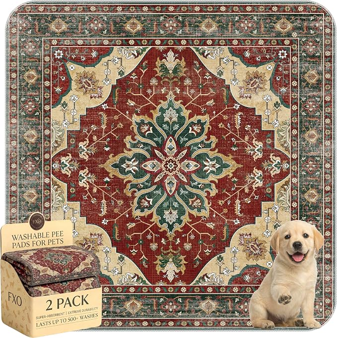 Washable Pee Pads for Dogs,Great Urine Absorbent Reusable Puppy Training Pads,Waterproof,Leak-Proof & Non-Slip Potty Pads for Whelping,Crate,Playpen,Bed.(Red Forest Floral,36"x36")