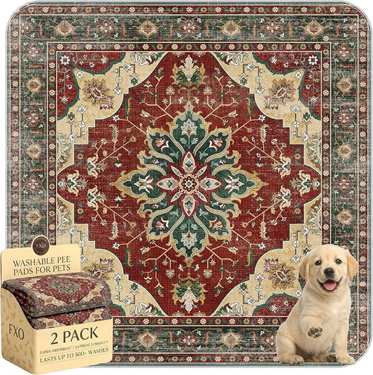 Washable Pee Pads for Dogs,Great Urine Absorbent Reusable Puppy Training Pads,Waterproof,Leak-Proof & Non-Slip Potty Pads for Whelping,Crate,Playpen,Bed.(Red Forest Floral,36"x36")