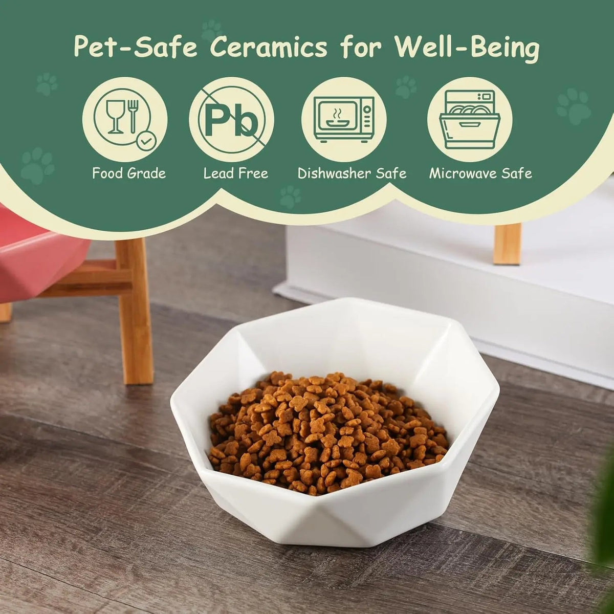 Tilted Elevated Ceramic Pet Bowl with Bamboo Stand | Modern Feeding Dish
