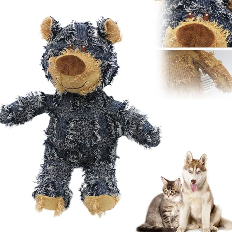 Lioatyo Indestructible Robust Bear 2024 New Indestructible Squeaky Dog Toys for Heavy Chewers Durable Squeaky Dog Toys Interactive Dog Toys for Large and Small Dogs (Blue)