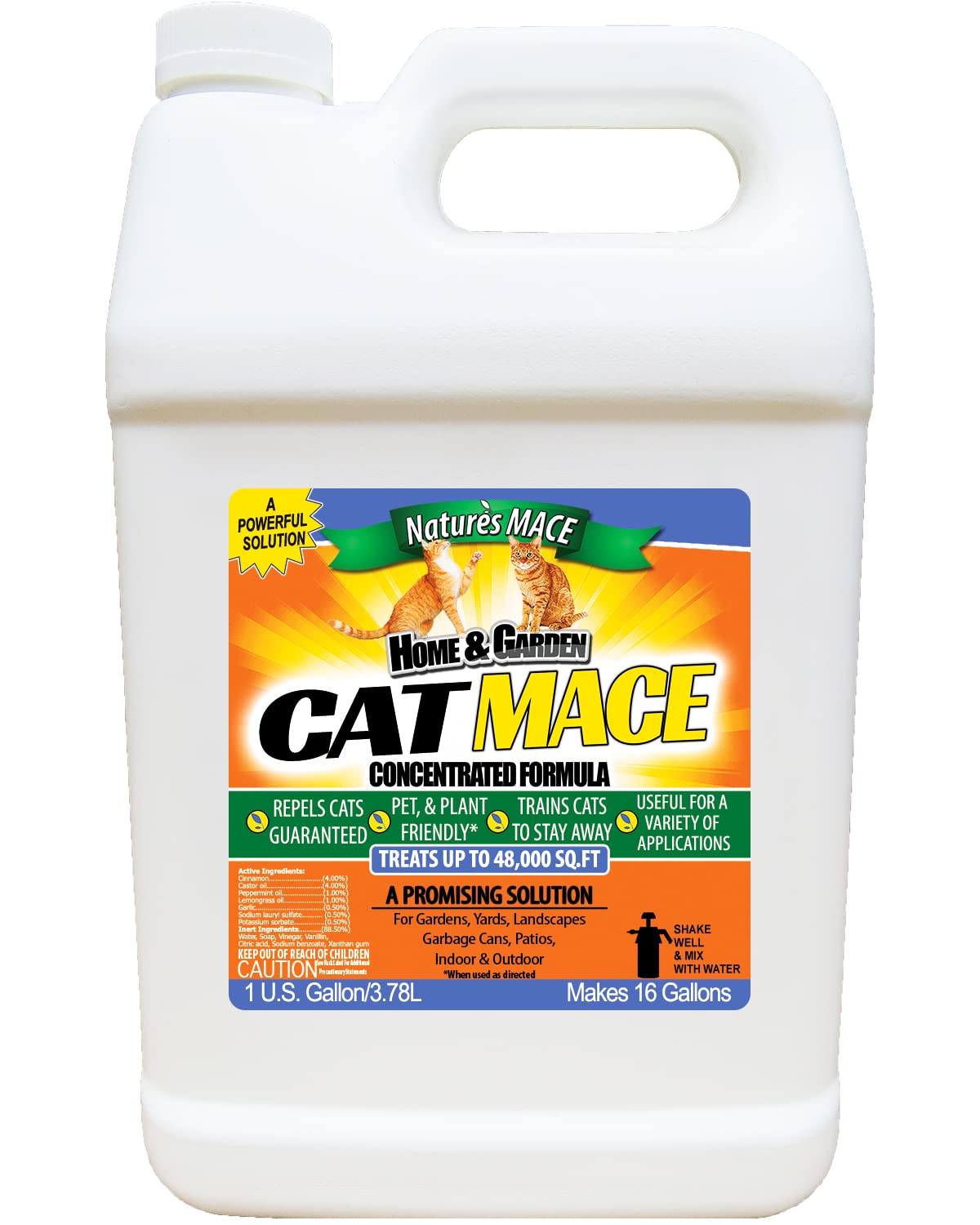 Nature’s MACE Cat Repellent Spray 1 Gal Concentrate Treats 48000 Sq Ft Cat Repellent Outdoor Spray Indoor Spray Keep Cats Out Train Your Cat to Stay Out Cat Training Tool Cat Scratch Deterrent